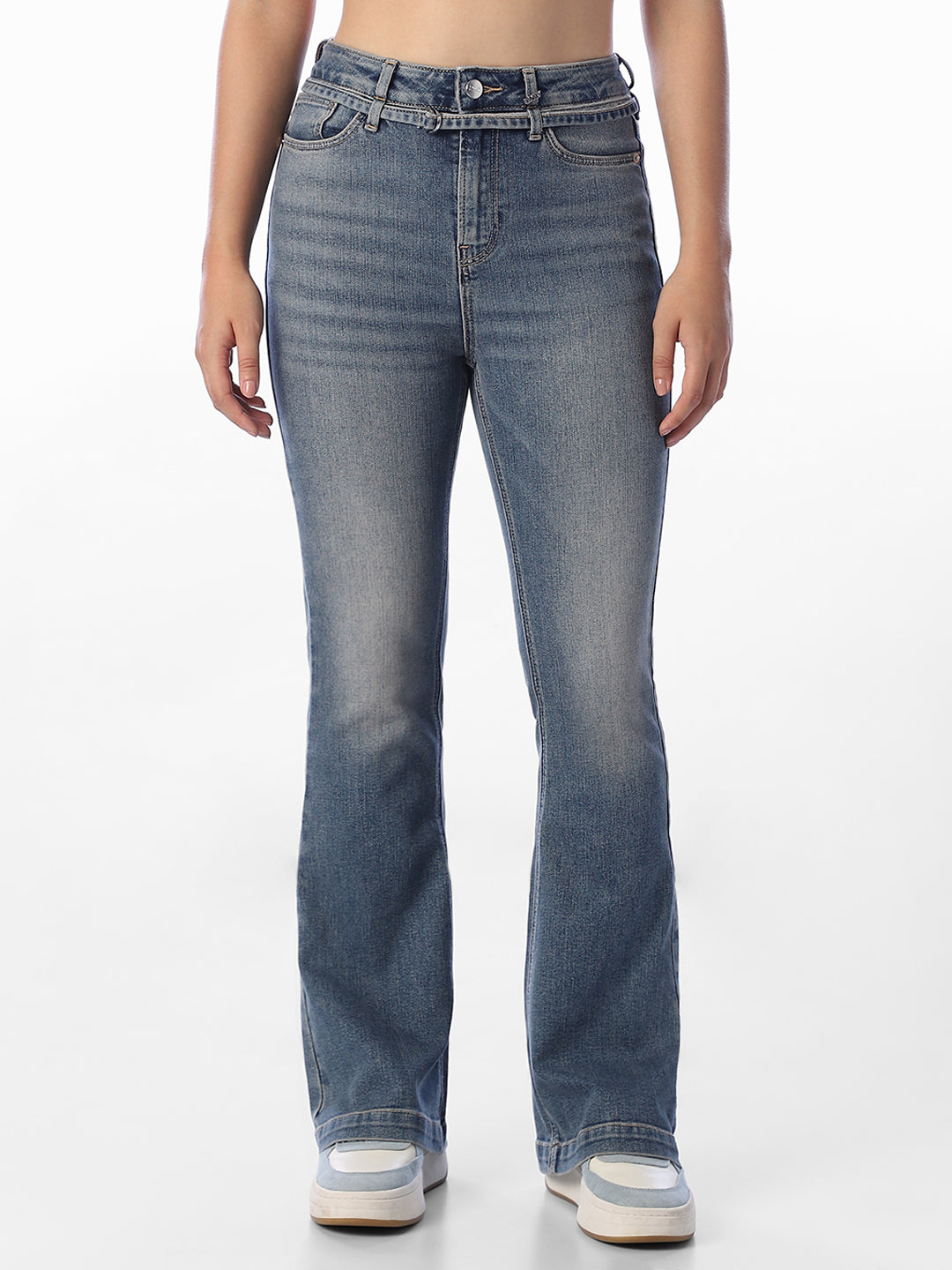 Blue Flora Flared Jeans