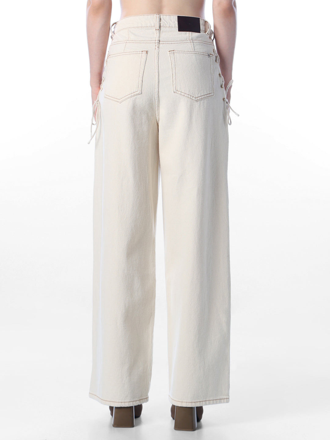 Ecru High Rise Wide Leg Jeans
