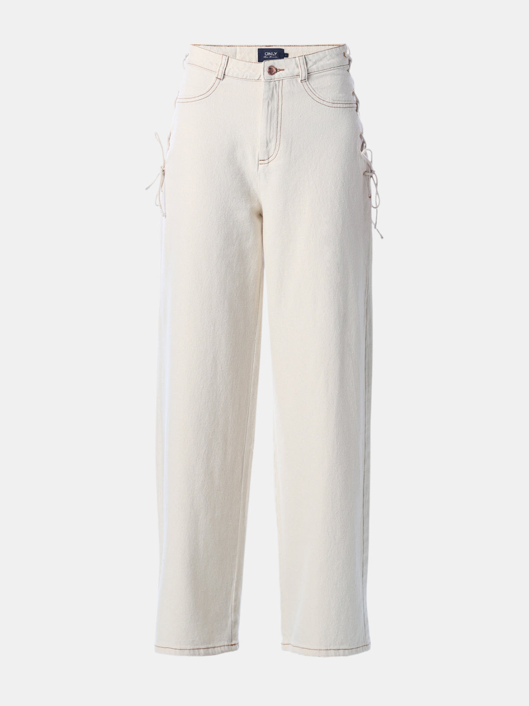 Ecru High Rise Wide Leg Jeans