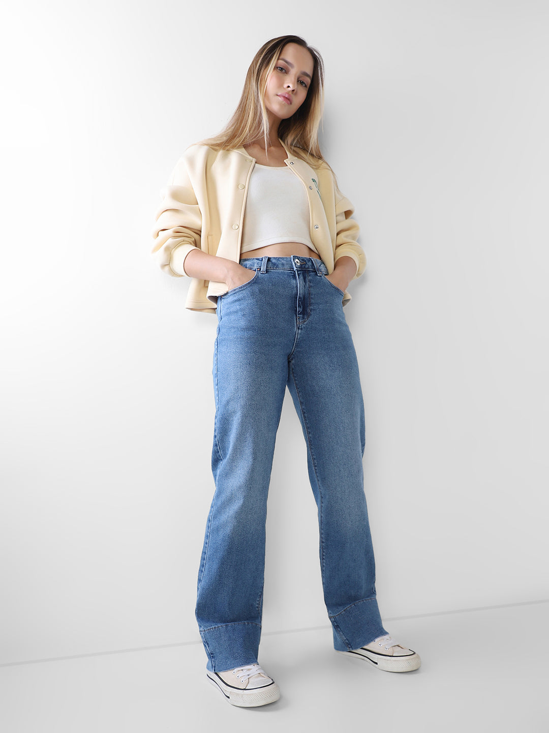 Blue High Rise Straight Fit Jeans