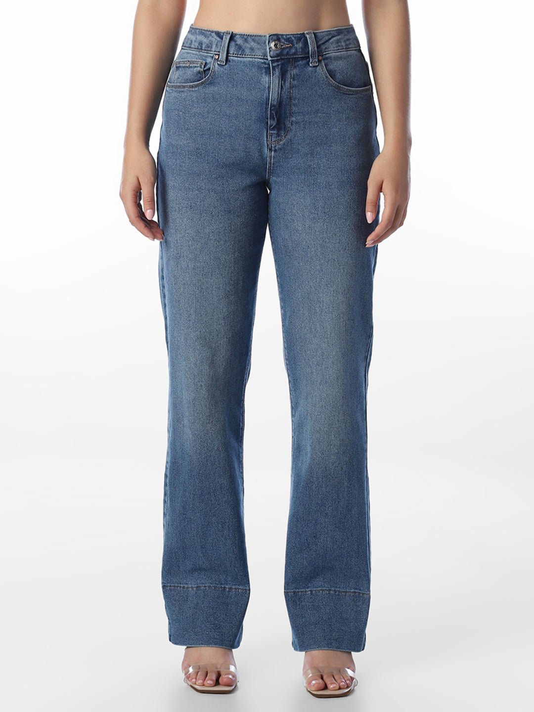 Blue High Rise Straight Fit Jeans