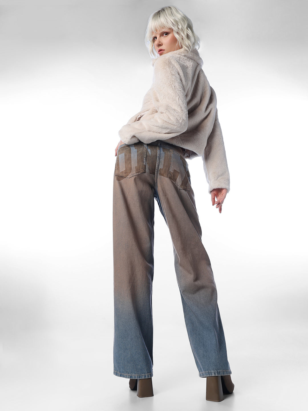 Blue Vintage Washed Wide Leg Jeans