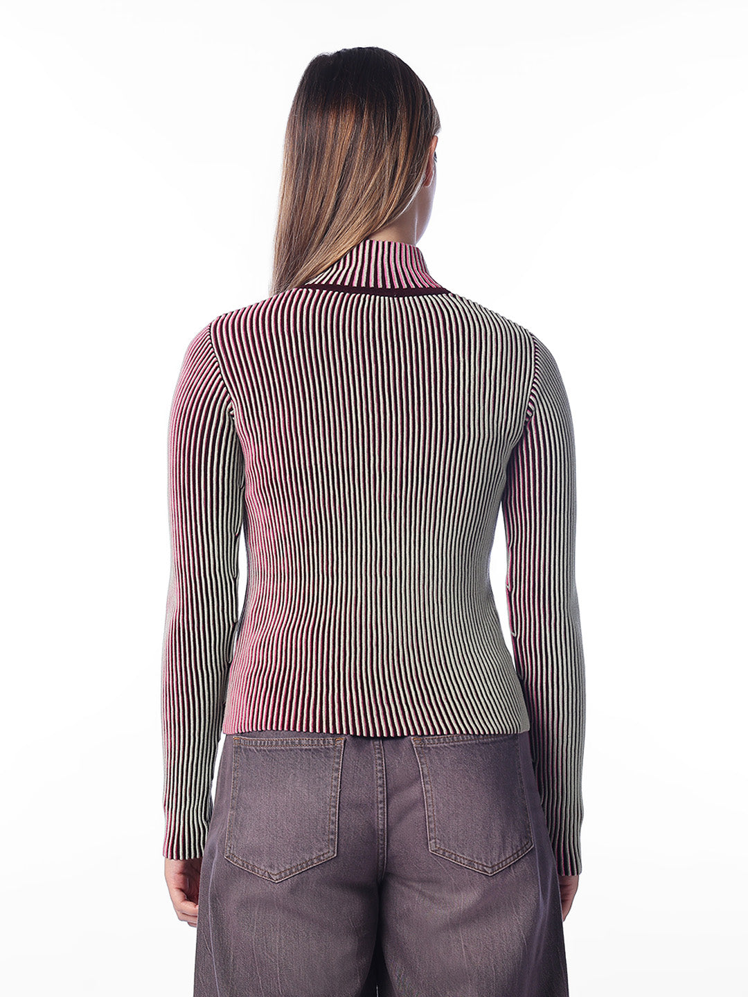 Brown High Neck Cardigan