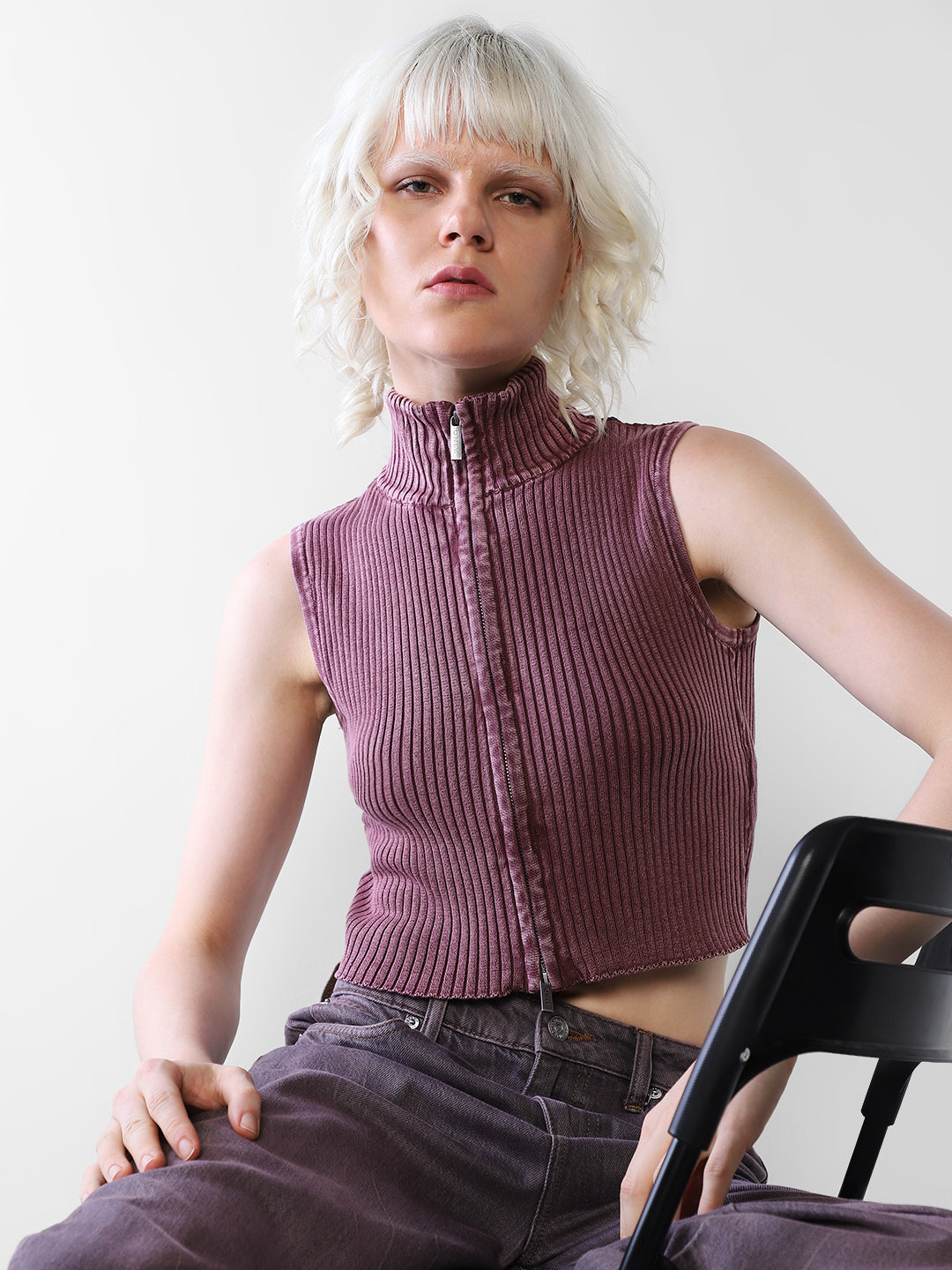Maroon High Neck Cropped Top