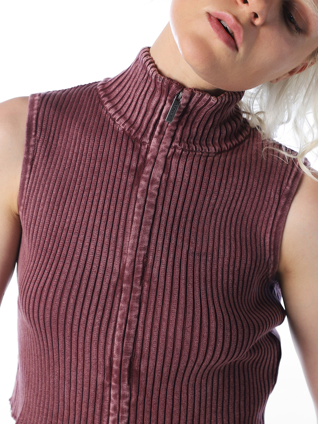 Maroon High Neck Cropped Top