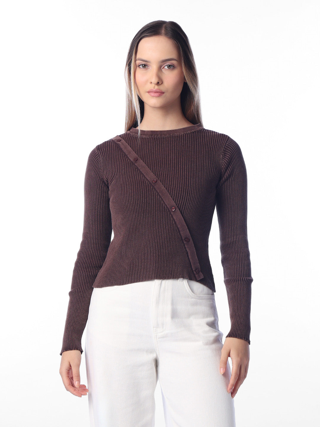 Brown Ribbed Pullover