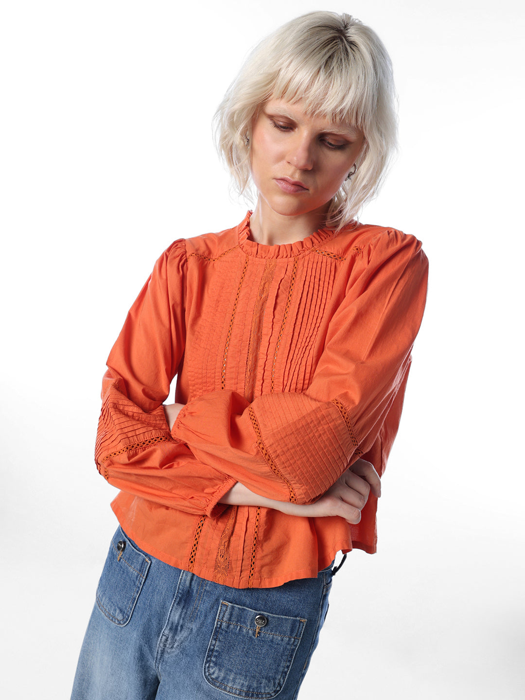 Orange Pintuck Top