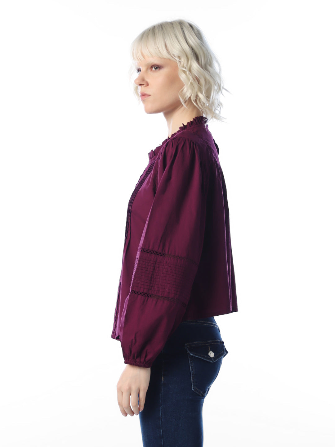 Maroon Frilled Neckline Shirt