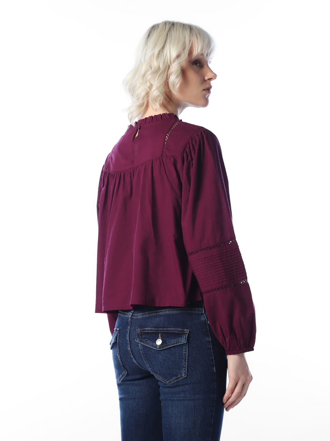 Maroon Frilled Neckline Shirt