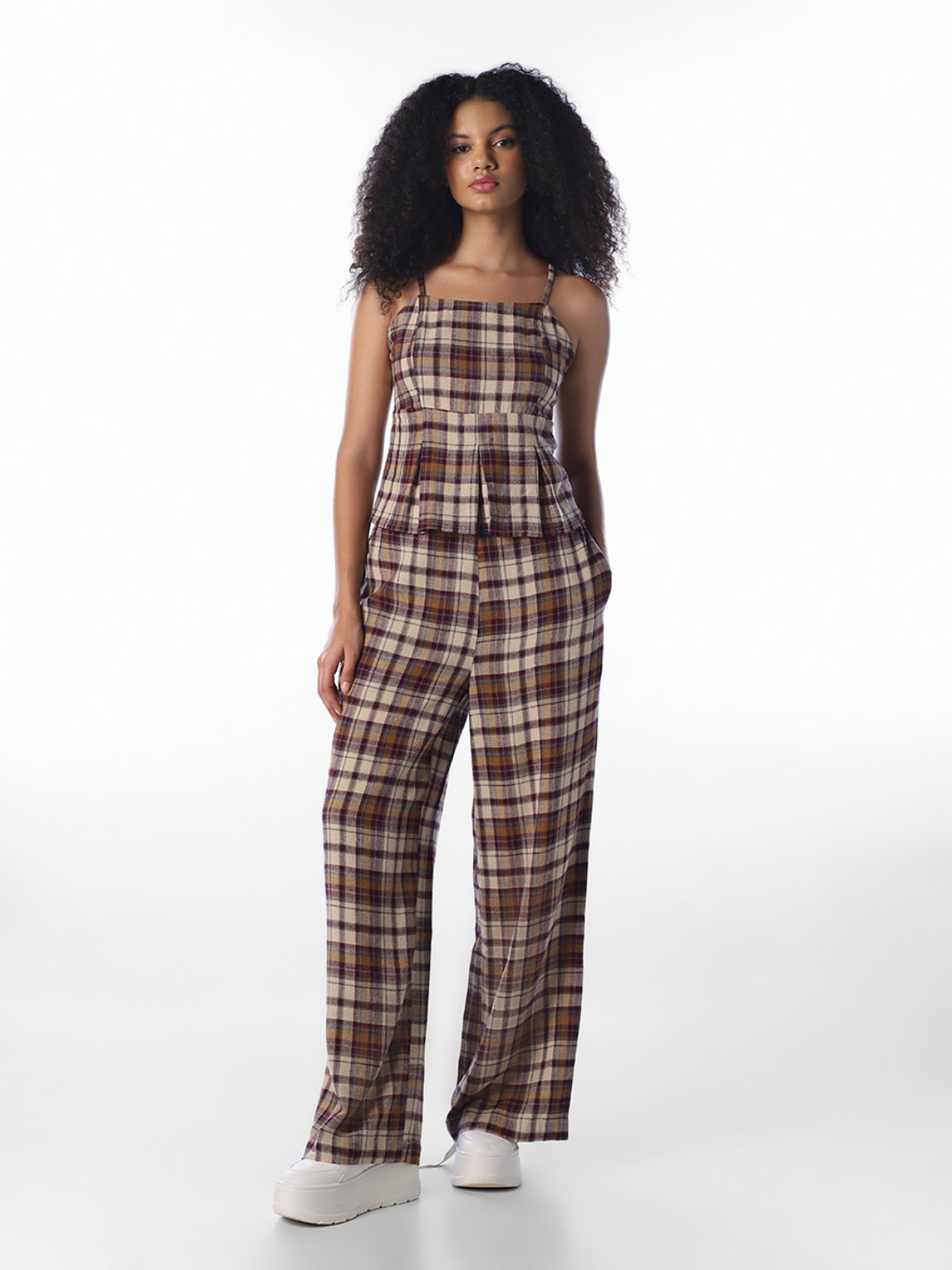 Brown Check Strappy Top