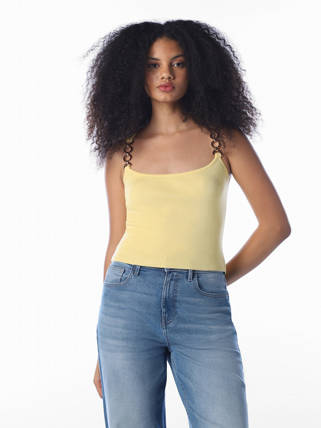 Yellow Chain-Link Knit Top