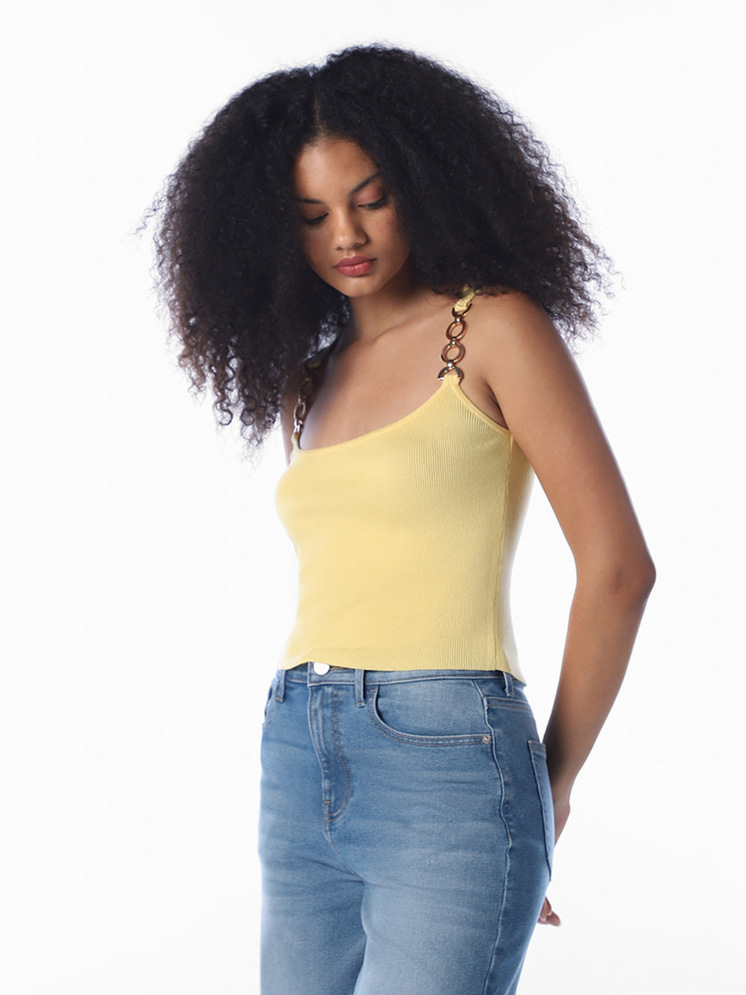 Yellow Chain-Link Knit Top