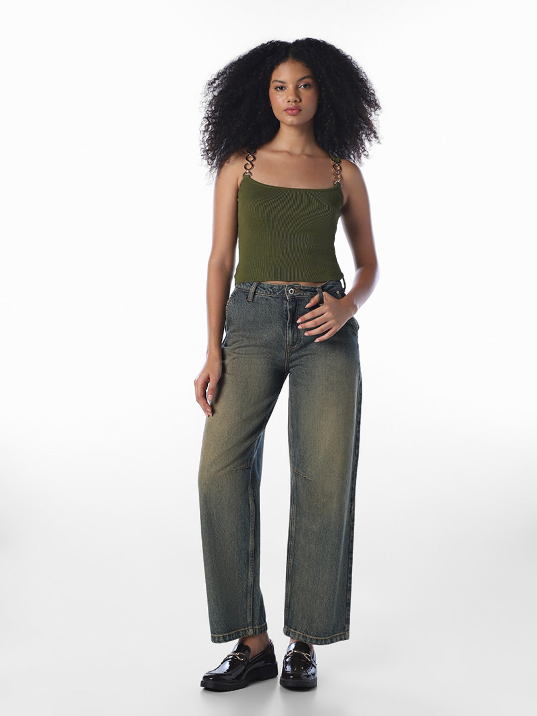 Green Chain-Link Knit Top
