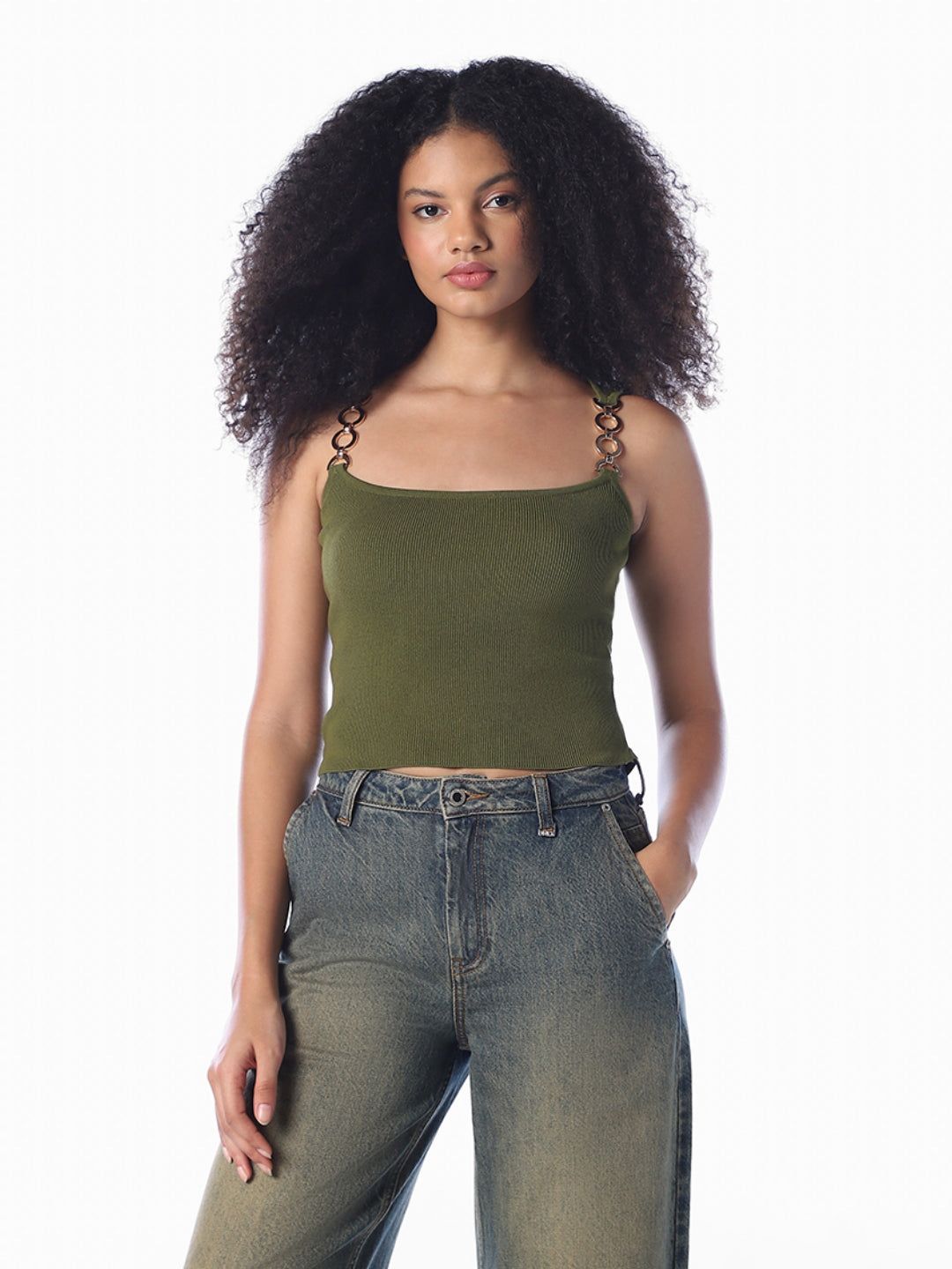 Green Chain-Link Knit Top