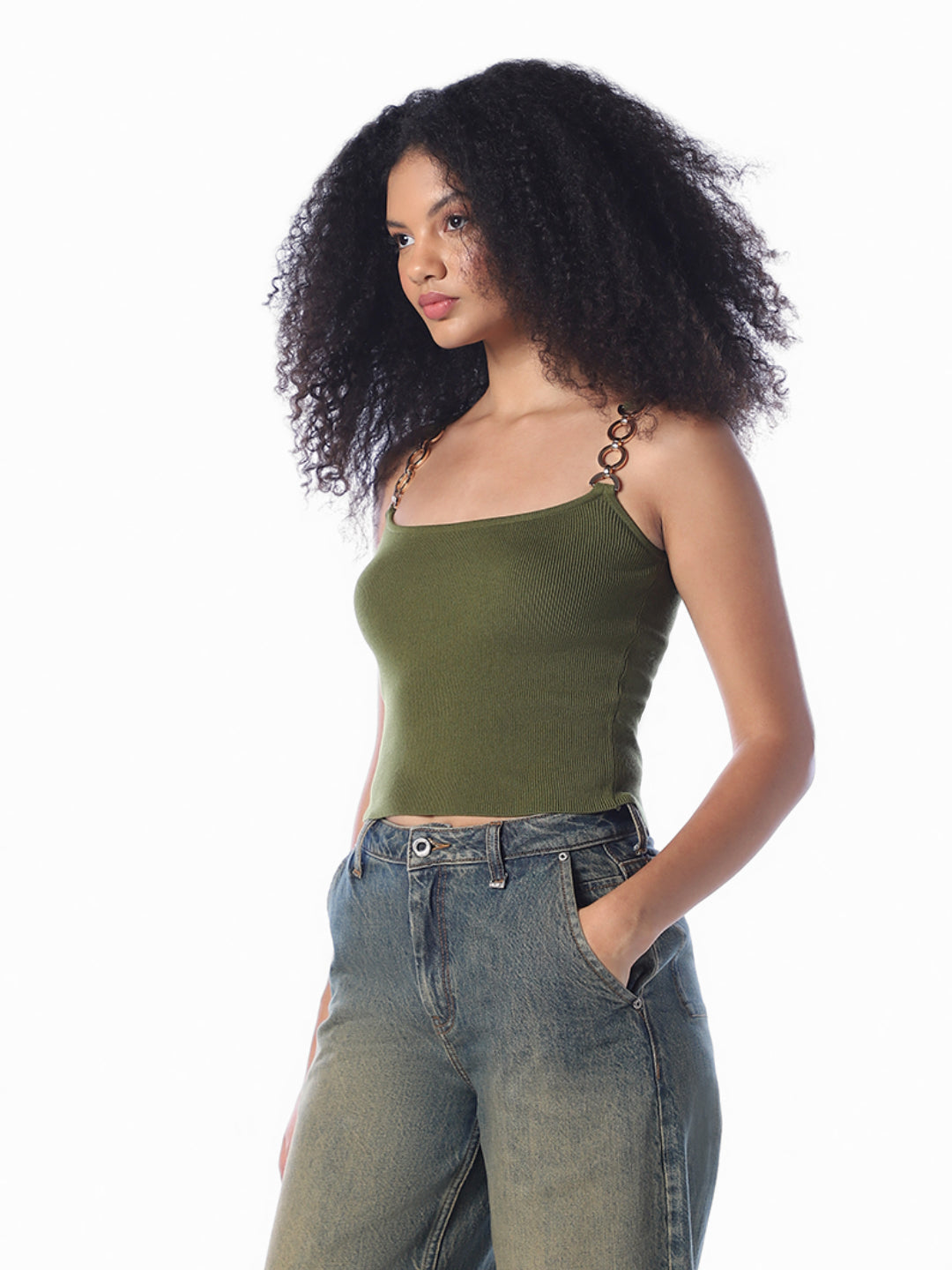 Green Chain-Link Knit Top