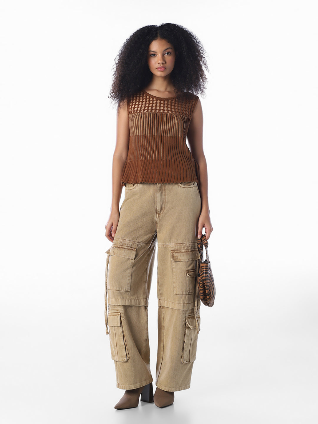 Brown Textured Cotton Top