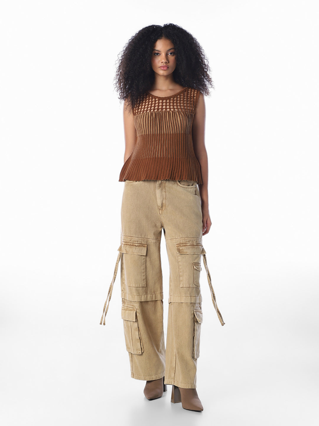 Brown Textured Cotton Top