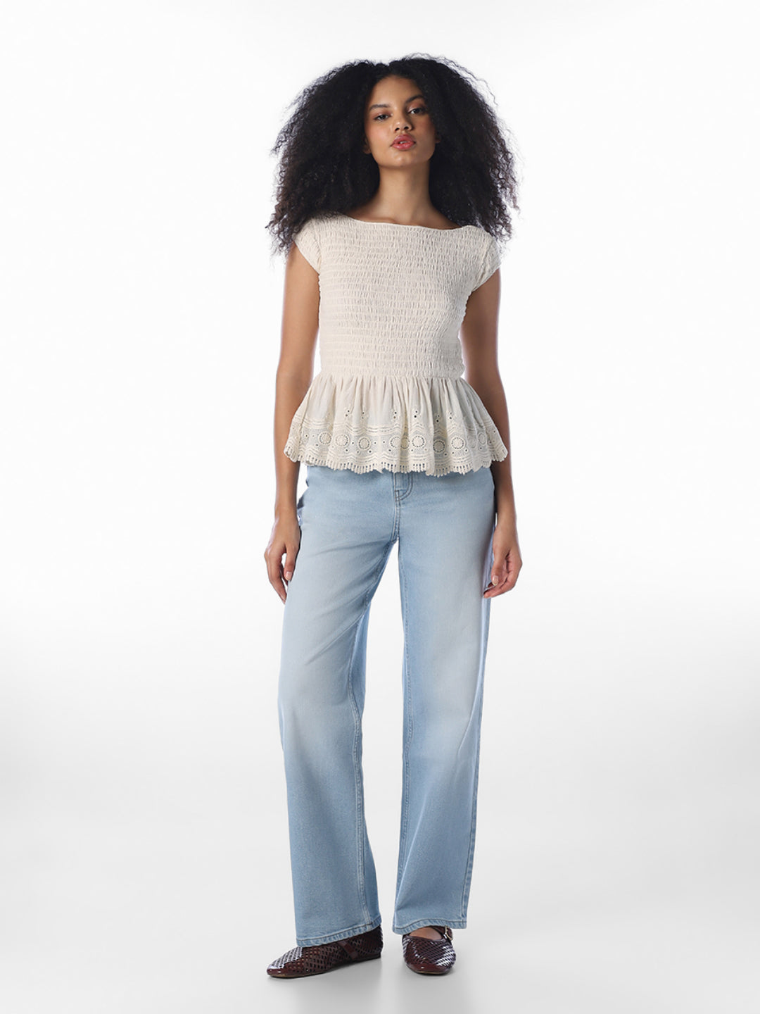 Ecru Smocked Peplum Top