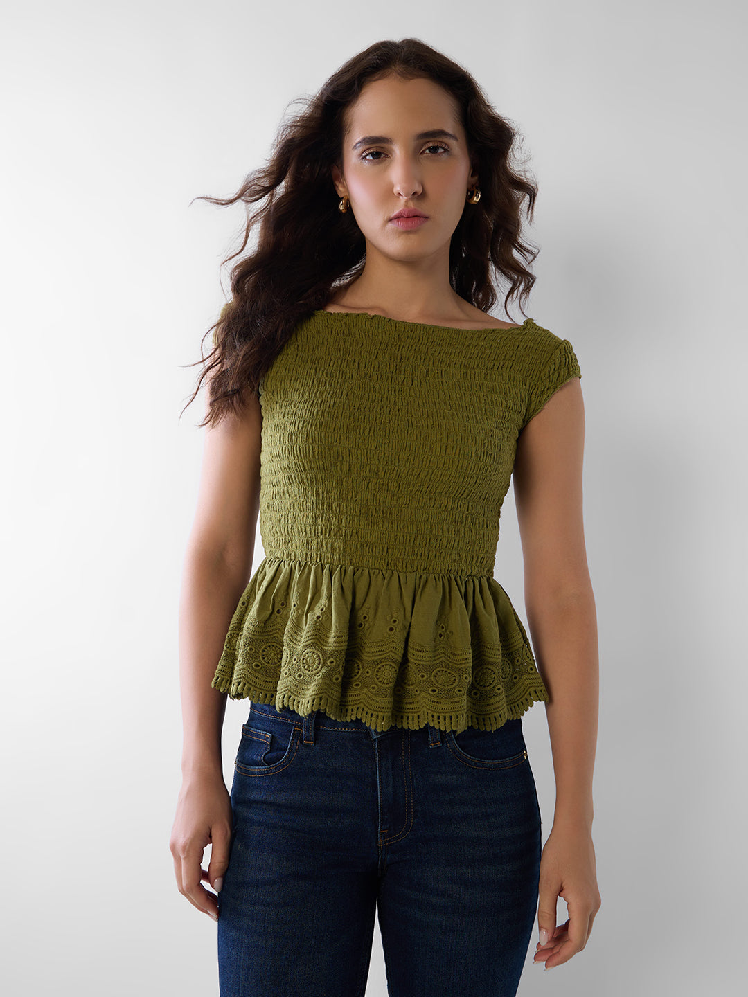 Olive Smocked Top