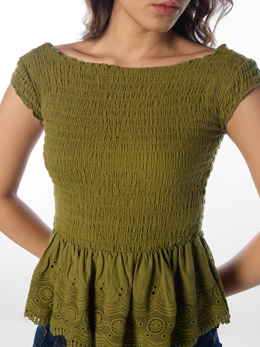 Olive Smocked Top