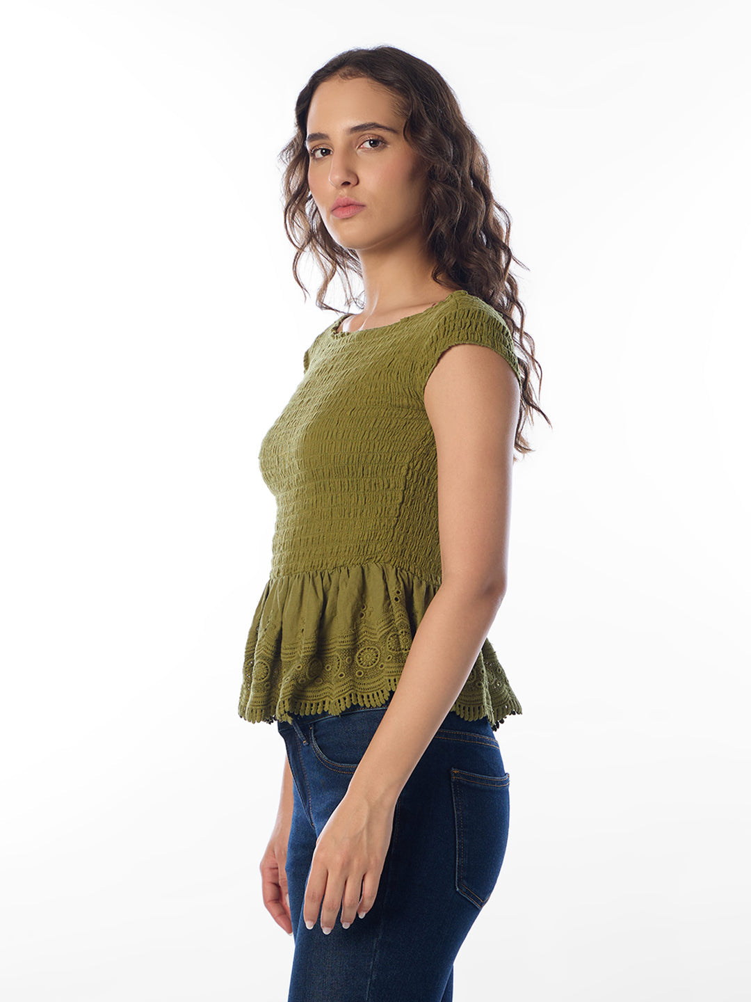 Olive Smocked Top