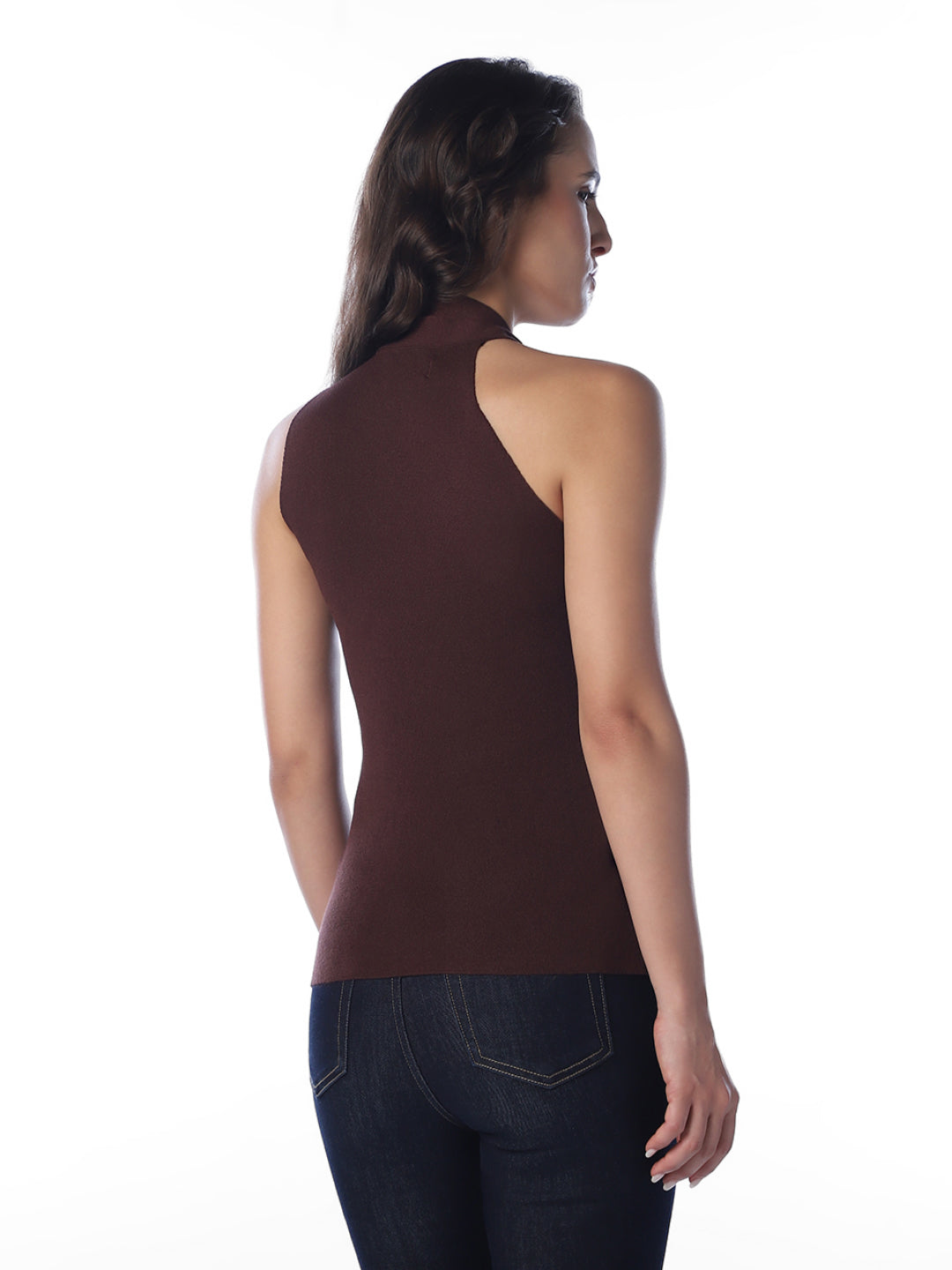 Dark Brown Asymmetric Knit Top