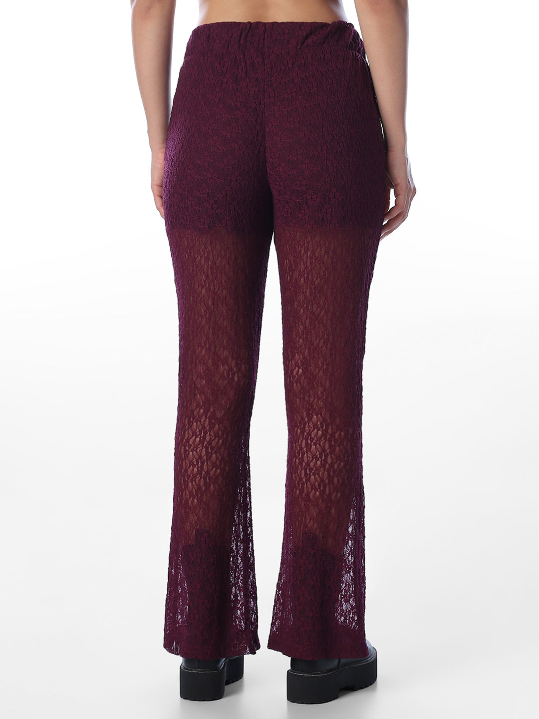 Maroon Sheer Lace Flared Pants