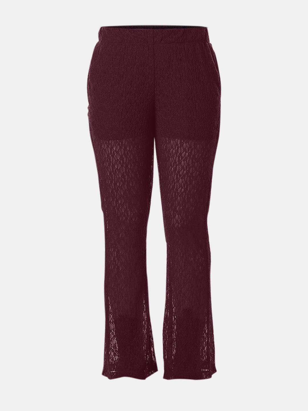 Maroon Sheer Lace Flared Pants