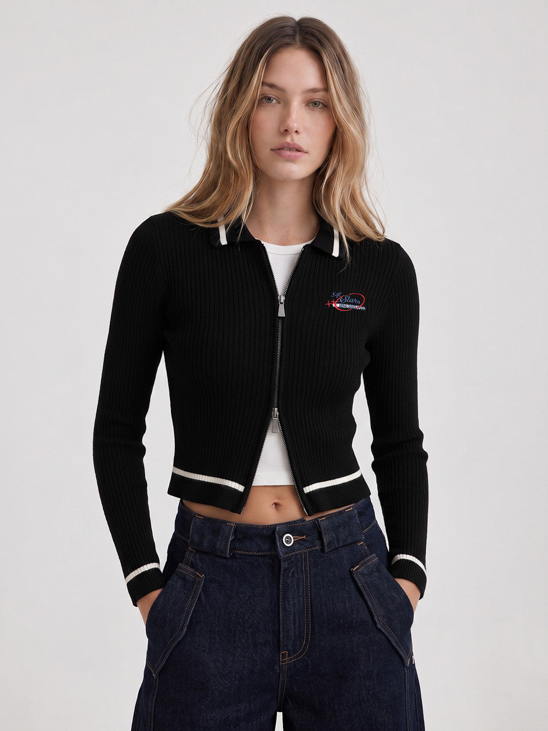 Black Contrast Tipping Pullover