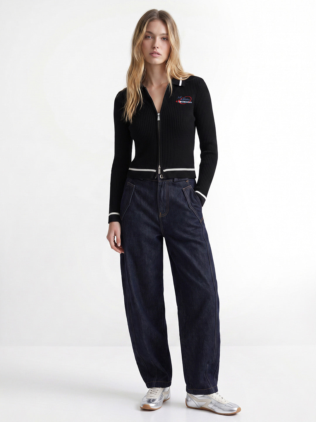Black Contrast Tipping Pullover