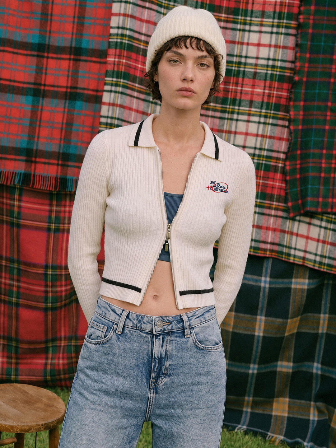 White Contrast Tipping Pullover