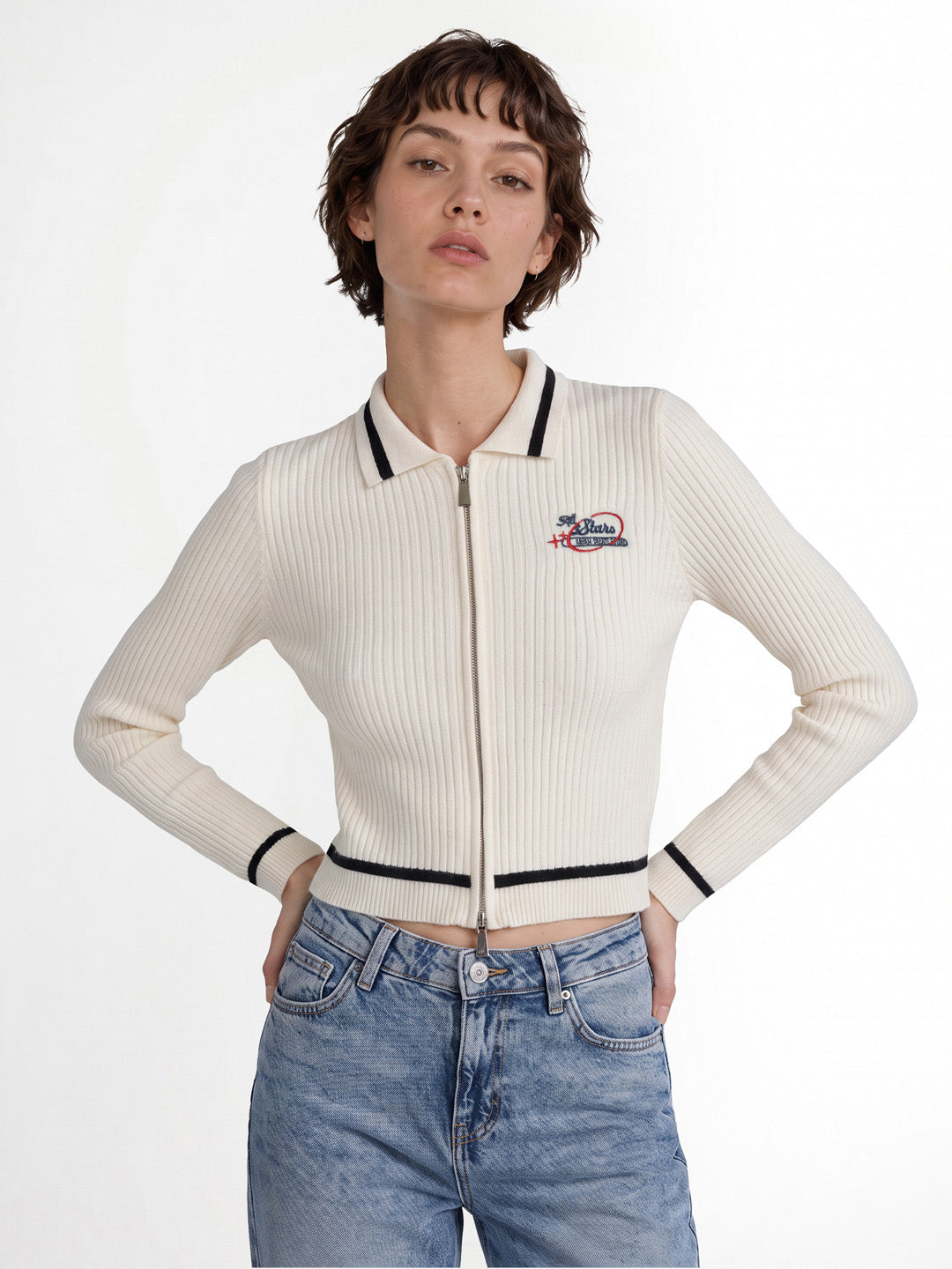 White Contrast Tipping Pullover