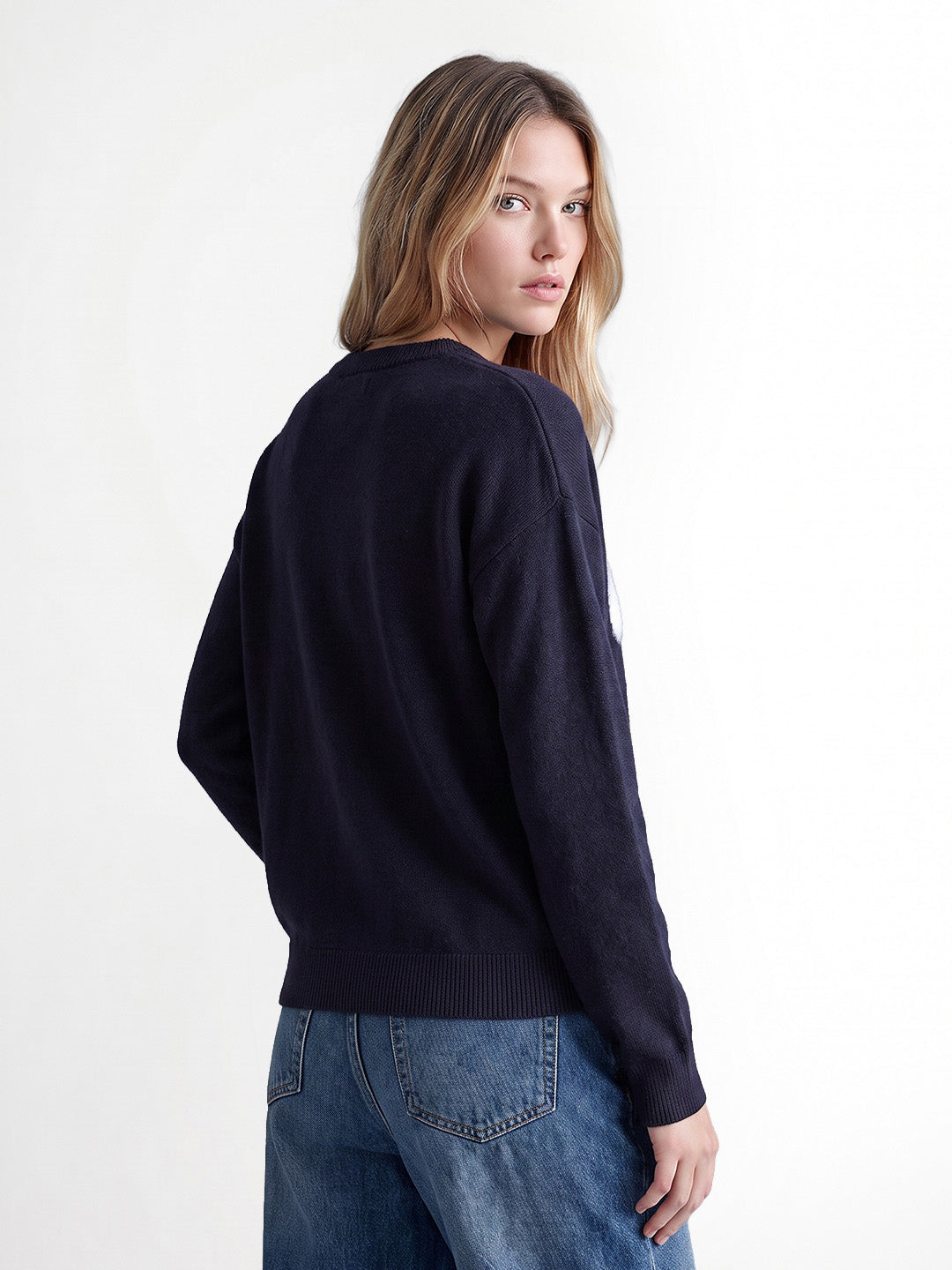 Navy Blue Printed Pullover