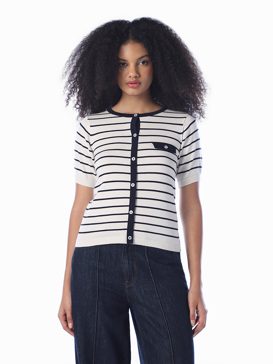 White Striped Buttoned Cardigan
