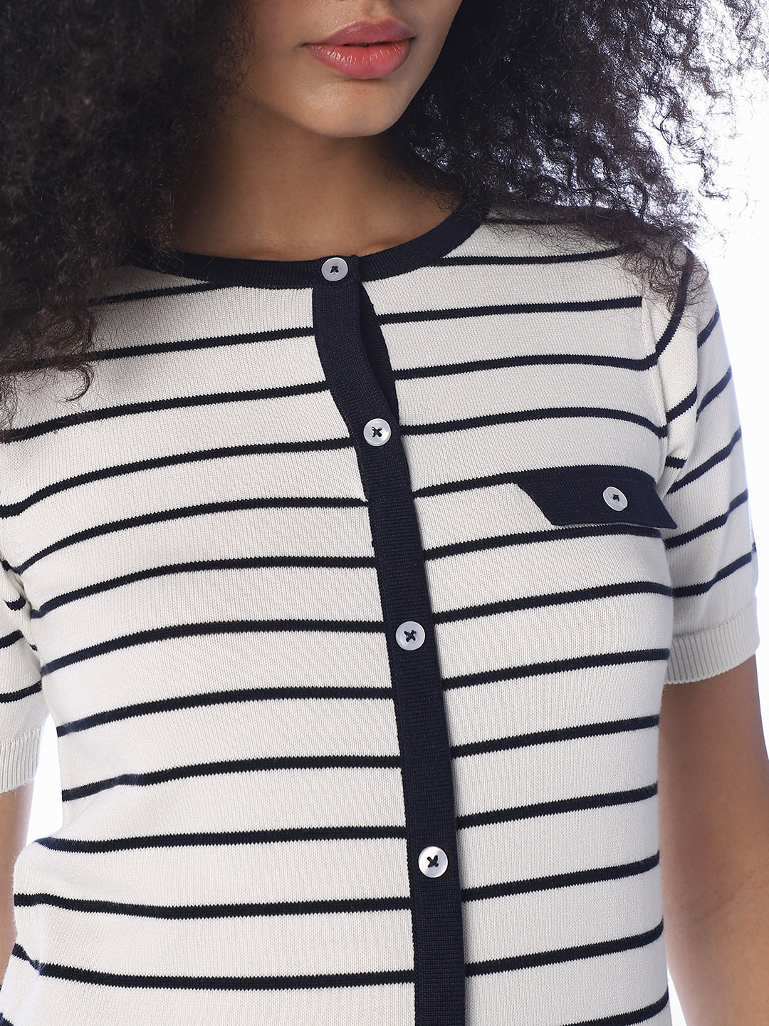 White Striped Buttoned Cardigan