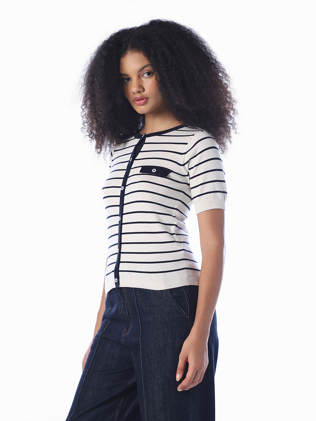 White Striped Buttoned Cardigan