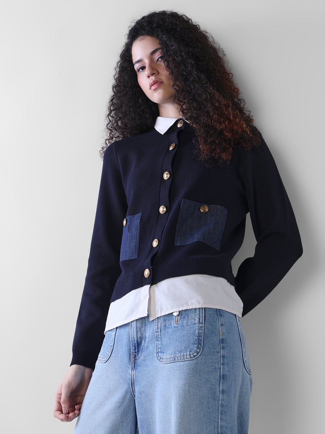 Blue Colourblocked Pullover