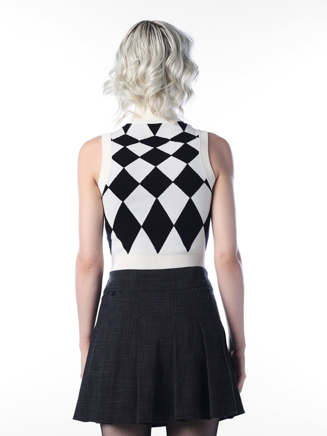 White Argyle Knit Vest Top
