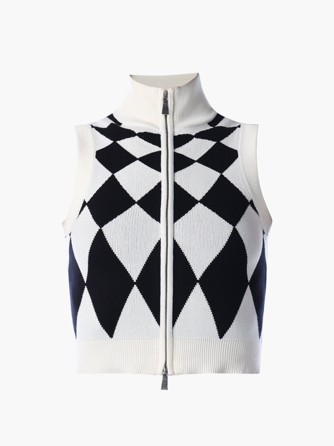 White Argyle Knit Vest Top
