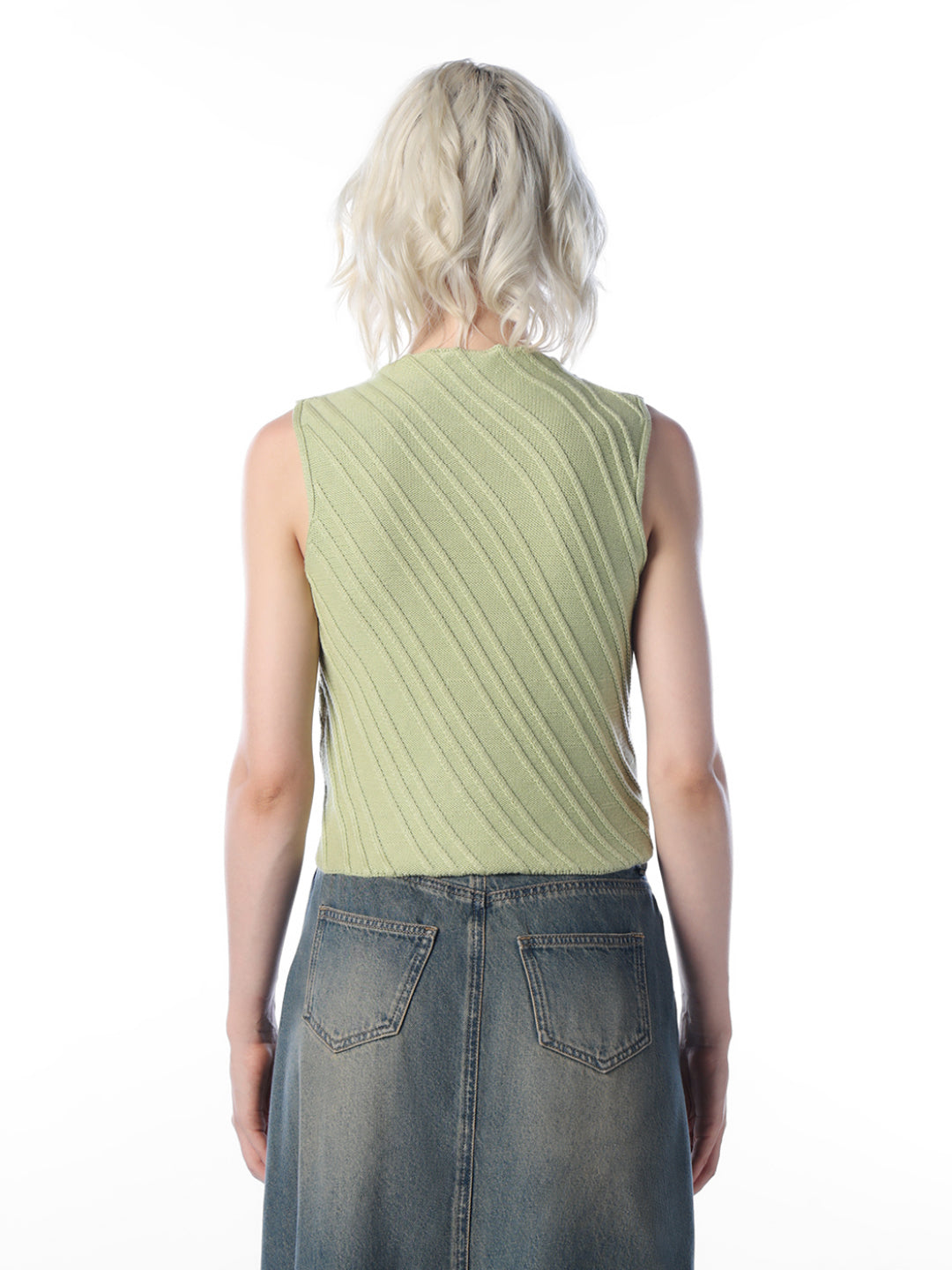 Green Textured Sleeveless Knit Top