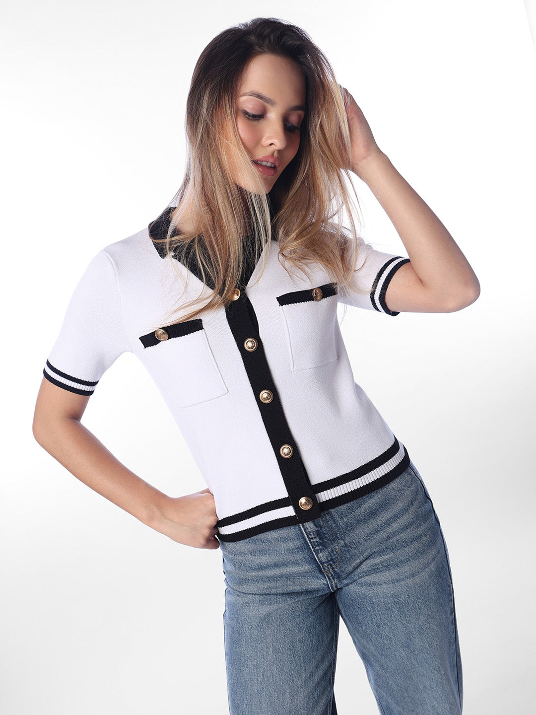 White Buttoned Knit Top
