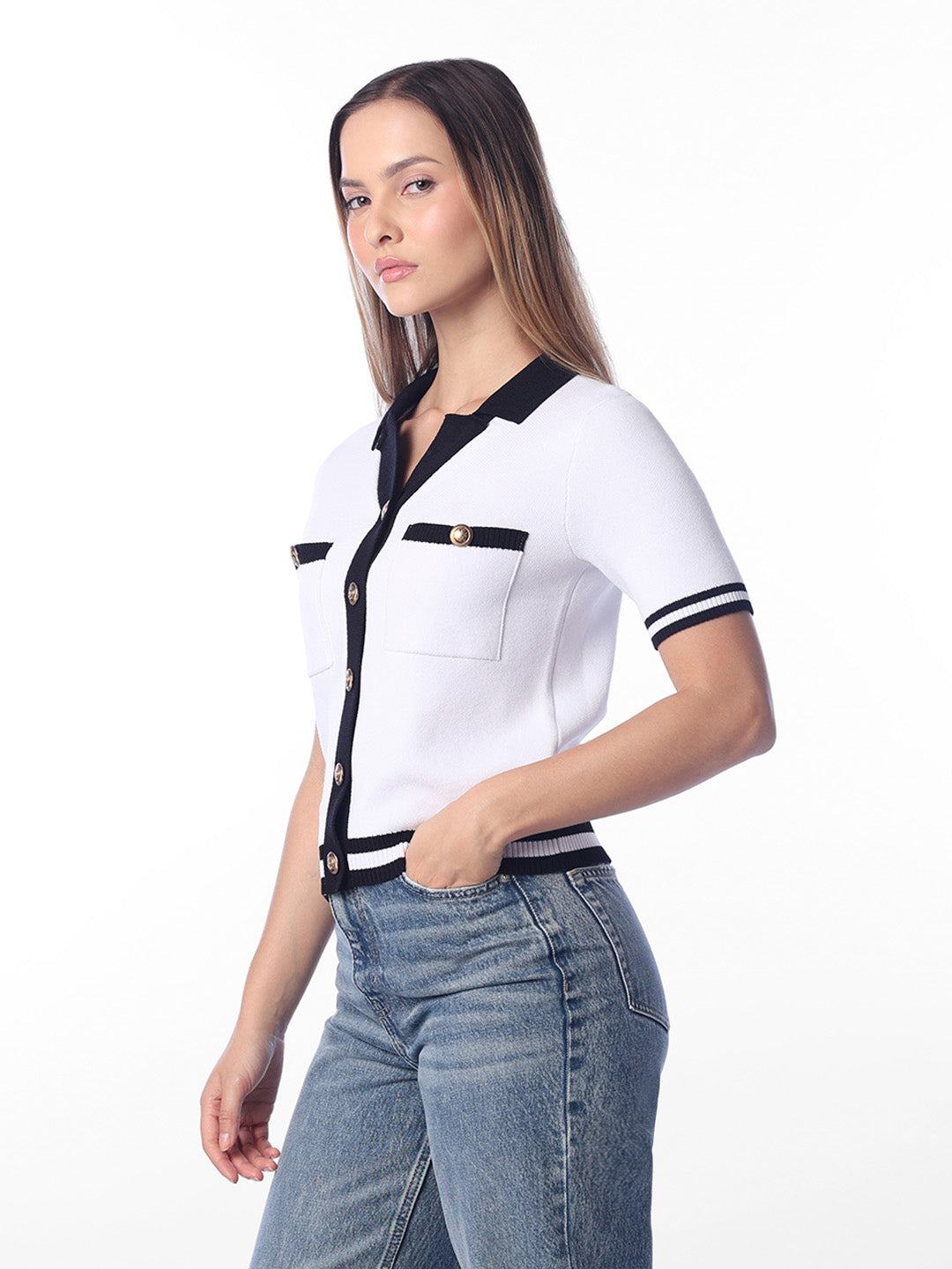 White Buttoned Knit Top