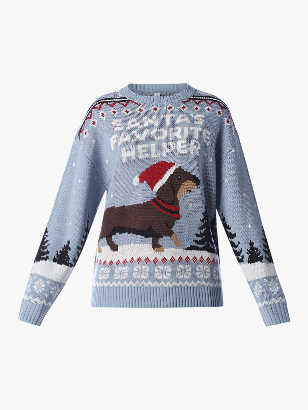 Blue Printed O-Neck Pullover