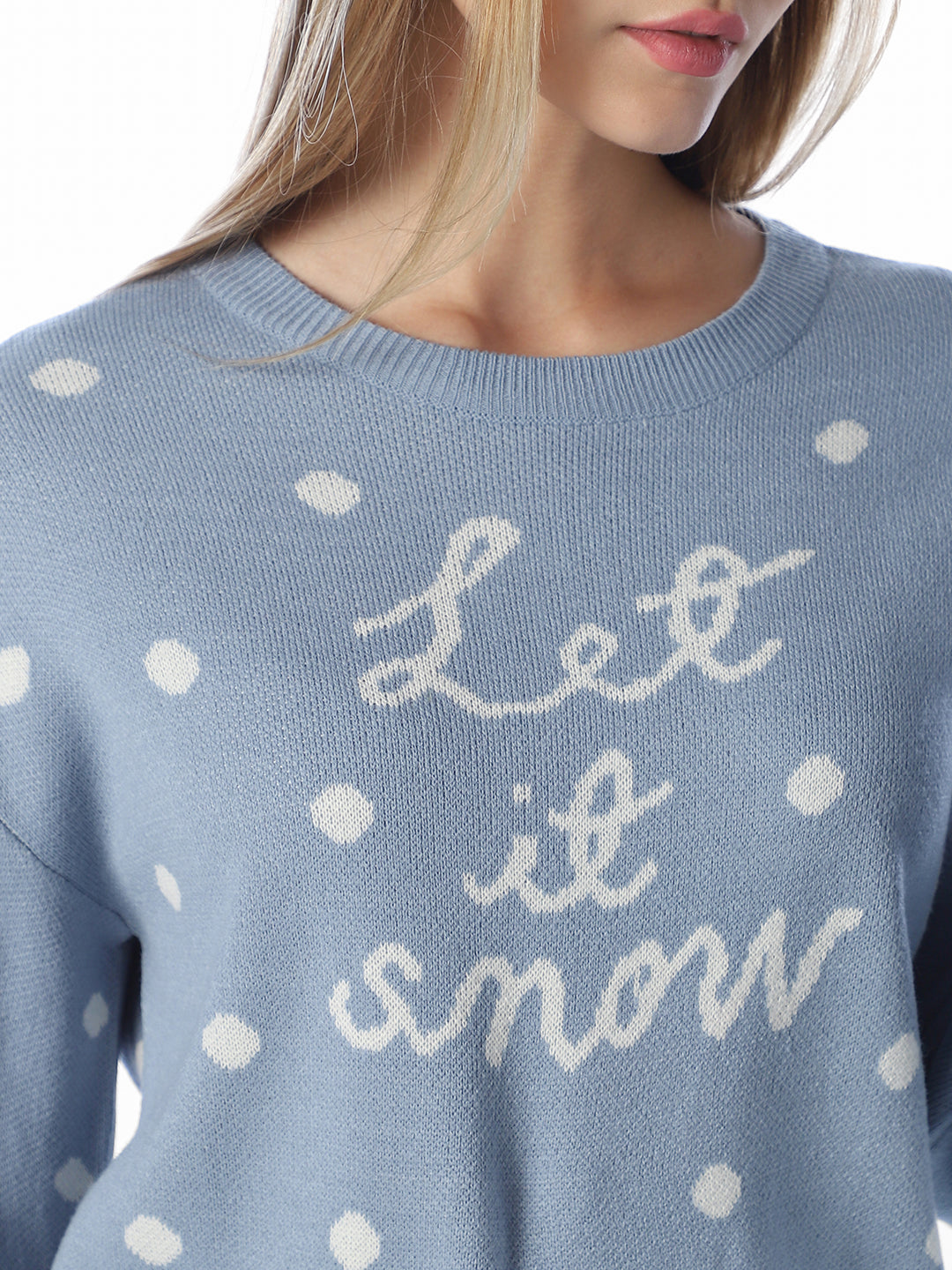 Blue Polka Dot O-Neck Pullover