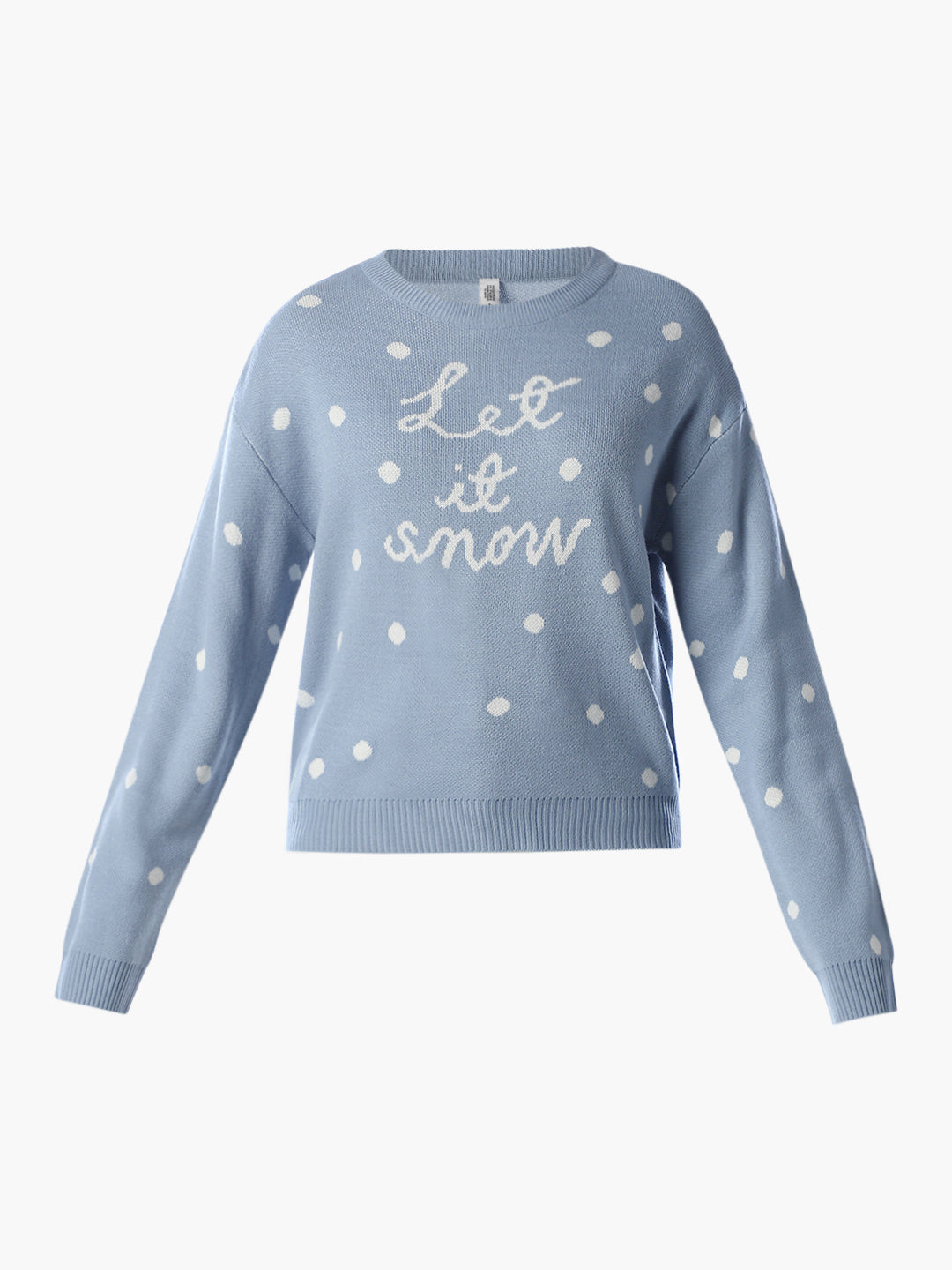 Blue Polka Dot O-Neck Pullover
