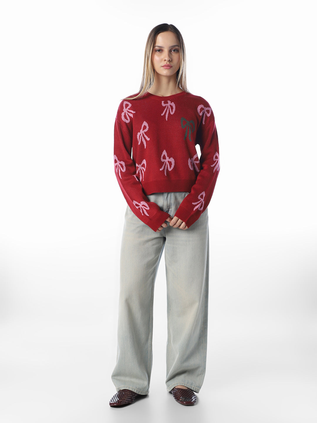 Red Printed O-Neck Pullover