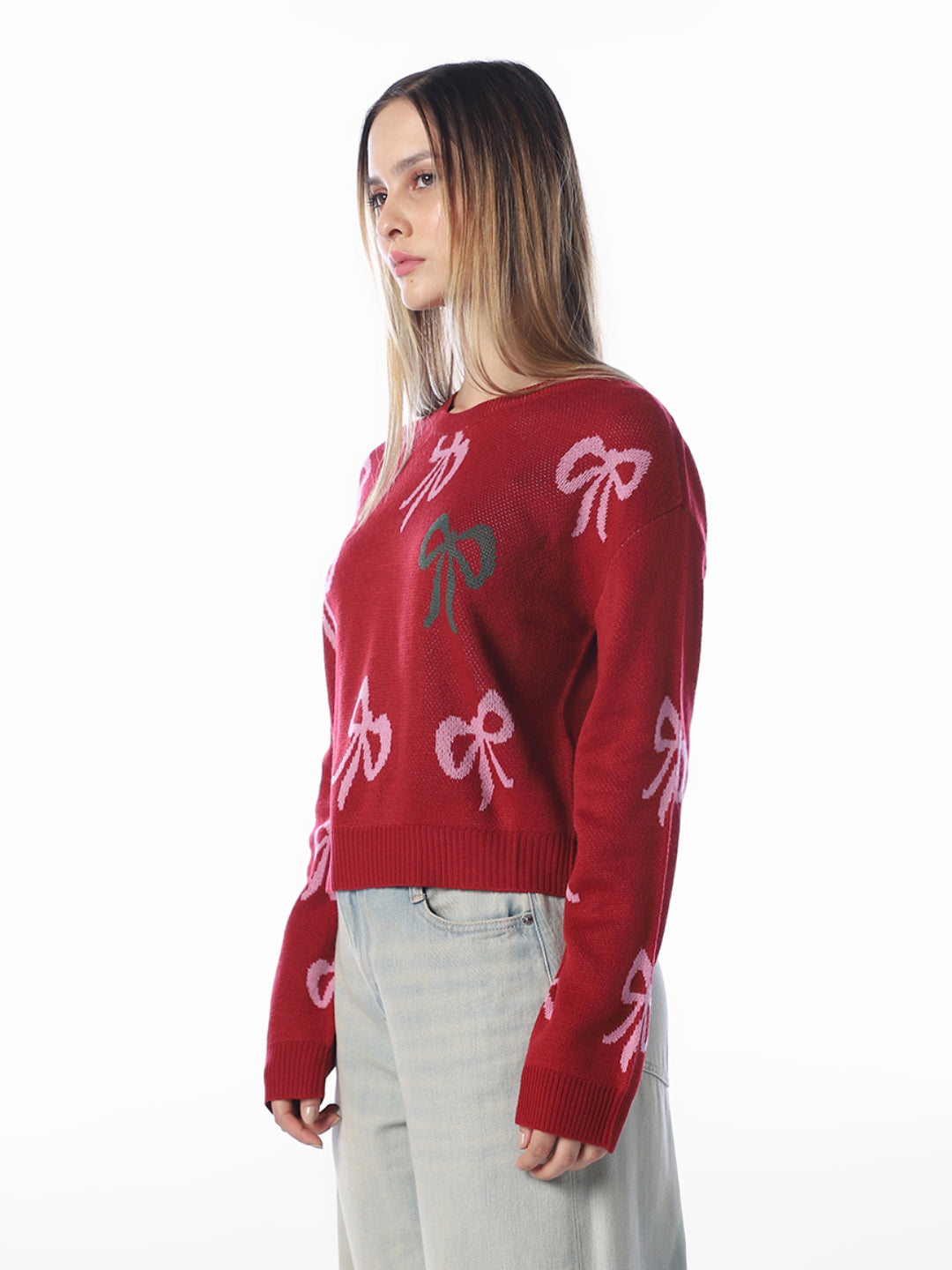Red Printed O-Neck Pullover