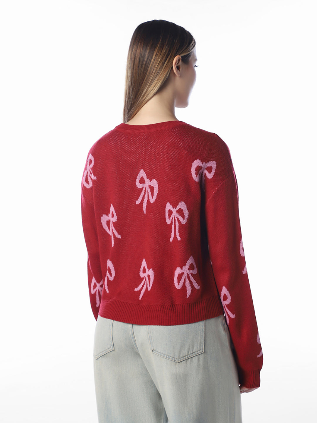 Red Printed O-Neck Pullover