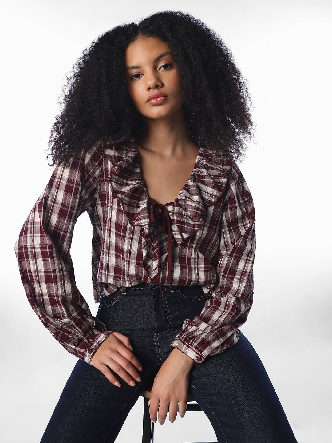 Brown Check Frill Shirt