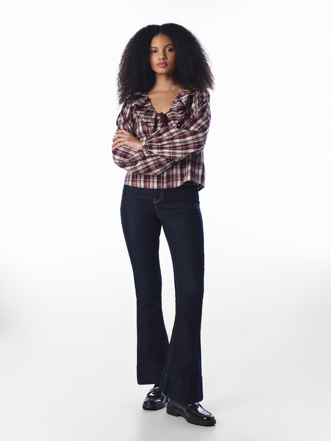 Brown Check Frill Shirt